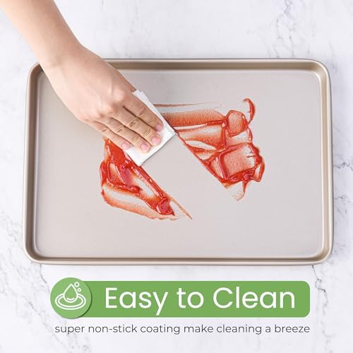 0.8mm 17-Inch Half Sheet Baking Pans,0.8mm Durable Non-Stick Carbon Steel Baking Sheet for Oven,Cookie Sheet Pan for Roasting Meat Bread Jelly Roll 17.52" x 11.73" x 0.91" (Champagne Gold) - Thumbnail 5