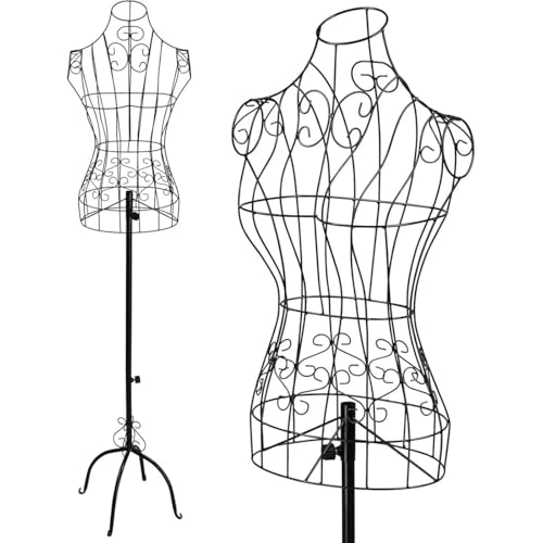 Elegant Wire Mannequin, Female Adjustable Height Metal Dress Form for Display, Black Decorative Torso for Clothing Store Boutique
