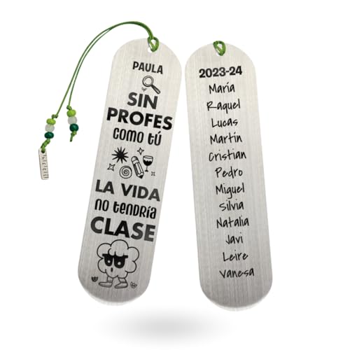 Marcapáginas Acero Inoxidable Personalizado A Dos Caras | Regalo Original | Punto De Libro Con Nombres | Regalos Profes, Fin De Curso (Sin Profes Como Tú La Vida No Tendría Clase)