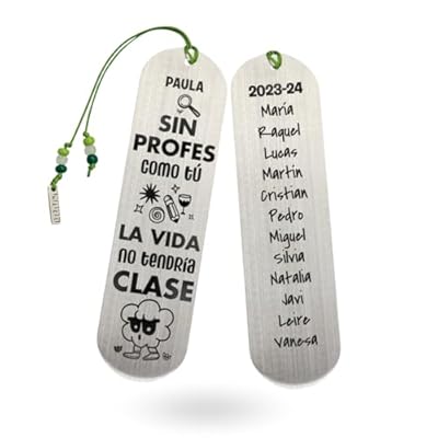 Marcapáginas Acero Inoxidable Personalizado a Dos Caras | Regalo Original | Punto de Libro con Nombres | Regalos Profes, Fin de Curso (Sin profes como tú la vida no tendría clase) | Ya disponible en tu tienda friki favorita! En mundofriki.es!