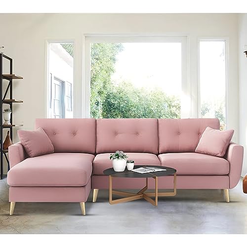 Image of BRAXTON Lindel LHS 4 Seater L Shape Sofa Set for Living Room (Pink) Premium Velvet Fabric Sofa