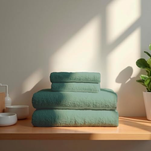 TRAMAS+ Juego de Toallas Premium 700gr de 4 Piezas, 100% Algodón, 2 Toallas de Mano 50x100 cm y 2 Toallas de baño de 70x140cm, Extra Suaves, Secado Rápido, Alta Absorción - Verde Tiffany