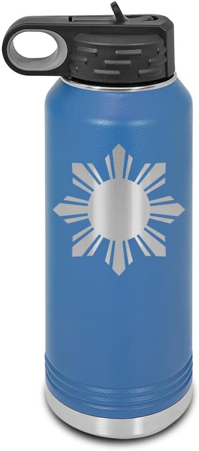 Philippines Sun Laser Engraved Water Bottle Customizable Polar Camel Stainless Steel with Straw - Filipino Blue 32 oz