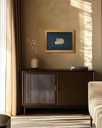 Image of VIYYIEA Vintage Gold Framed Wall Art for Living Room, Swan Canvas Prints Home Decor, Retro Painting Picture, Bedroom Wall Decor Gifts for Friends or Family -【Grace Swan】-(16L x 12W)