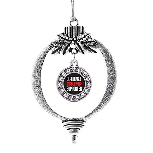 Inspired Silver - Deplorable Trump Supporter - Silver Christmas Ornament - Circle Charm Christmas Tree Ornament with Cubic Zirconia - Holiday Hanging Decoration