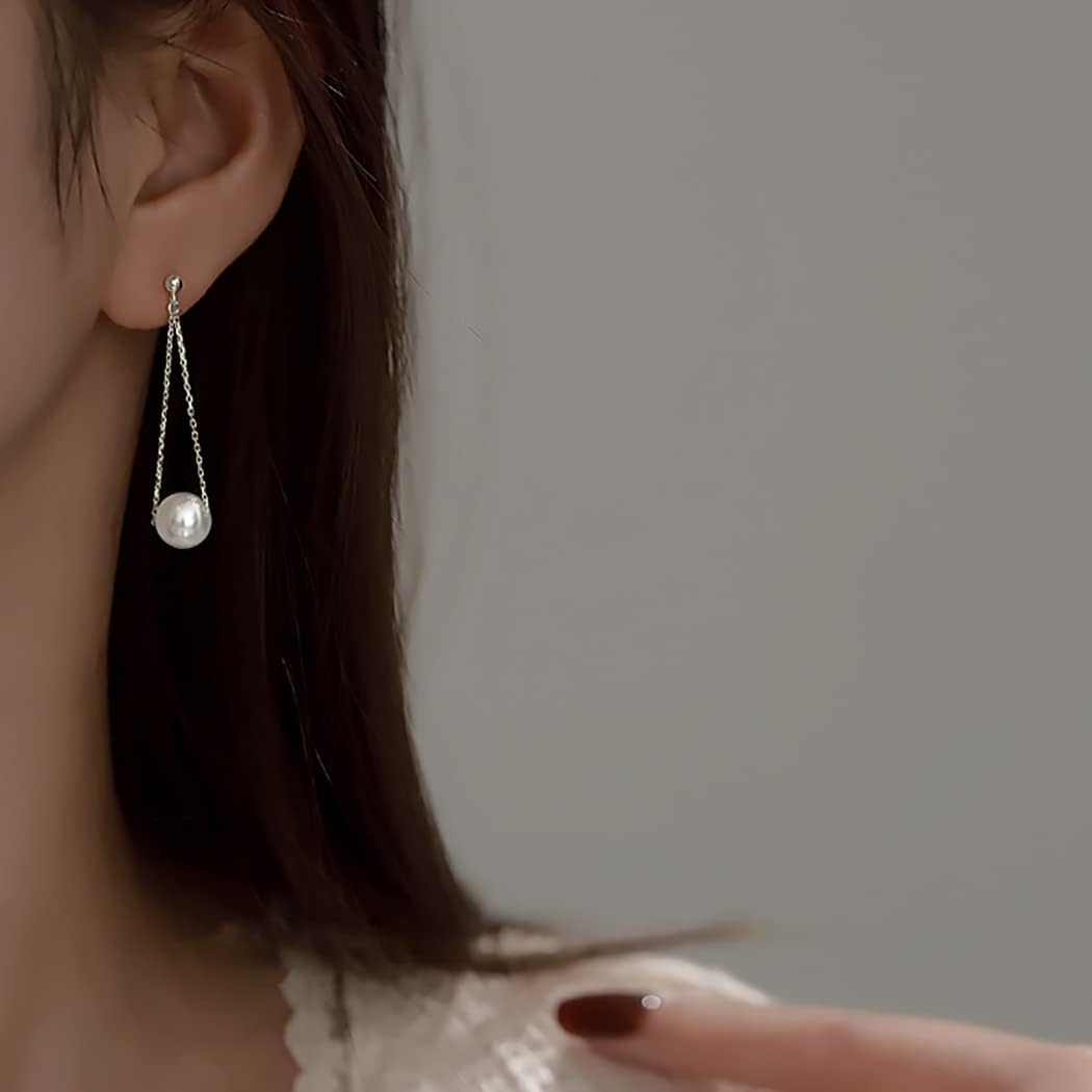 SLUYNZ 925 Sterling Silver Pearl Dangle Earrings Chain for Women Pearl Dangling Earrings Wedding Bridal Earrings - Image 2