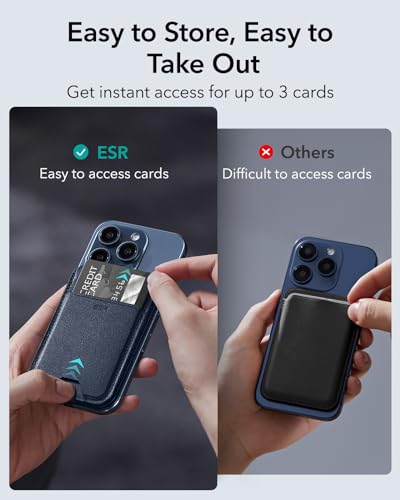 Image of ESR Magnetic Wallet, Compatible with MagSafe, for iPhone with Adjustable Stand, 3 Card Holder, Vegan Leather, Dark Blue