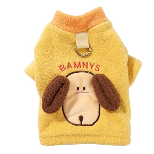 ISUPY かわいい ペット服 秋冬 犬服 フリース コート パーカー Dカン付き ドッグウェア 小型犬 中型犬 tシャツ ふわふわ 防寒 暖かい 保温 猫服 お散歩お出かけ (M,イエロー)