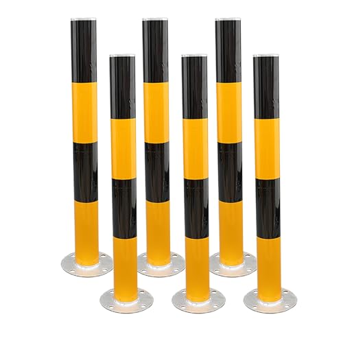 LYDBMYT Metal Safety Bollard, Bollard Post Barrier Traffic Pole, with Reflective Strips, High Visibility, Traffic Barriers for Driveways, Parking Lots, and Sensitive Areas(6PCS - Yellow,750mm/29.5in