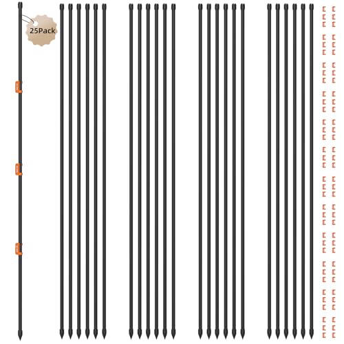 25Pcs 46Inch Portable Electric Fence Posts Kit with 75 Insulators Temporary Electric Fencing for Containment of Chicken Cow Sheep & Small Animals Easy Setup Backyard and Garden Electric Fence Stakes