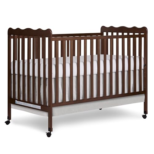 Image of Dream On Me Carson Classic 3-in-1 Convertible Full-Size Baby Crib in Walnut, GreenGuard Gold & BSA, 4 Mattress Heights, Converts to Day & Toddler Bed, Locking Wheels, Classic Nursery Design