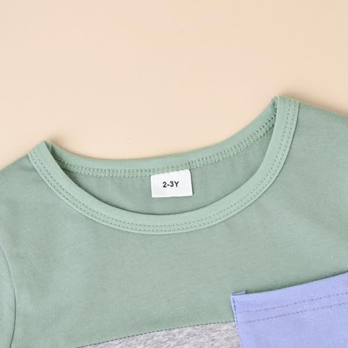 Image of Toddler Boy Clothes Baby Summer Outfit Patchwork Tee Shorts 12M-4T | Soft Patchwork Tee, Pocket Shorts With Stretch Waistband, Breathable For Summer Play, Machine Washable