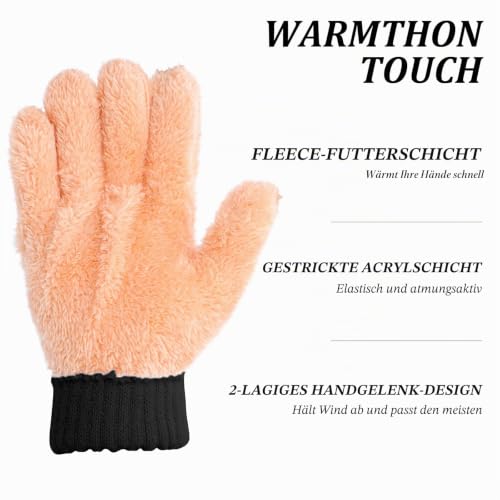 Fjquamitix Kinder Winterhandschuhe Weiche Warme Strickhandschuhe Thermohandschuhe Fleecefutter Touchscreen Kleinkind Handschuhe für Jungen Mädchen im Alter von 5 bis 12 Jahren (Schwarz)