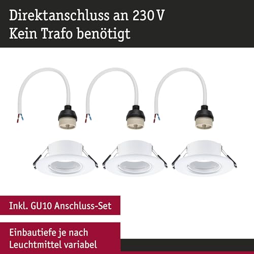 Paulmann 92112 Einbauleuchte 3er-Set starr rund 90mm GU10 max. 3x10W 230V Weiß Einbaulampe