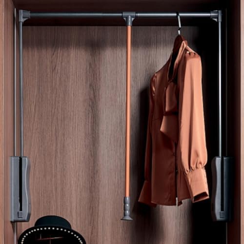 Retractable Wardrobe Rail Lift - Adjustable Closet Rod 22-49 Inches, Space Saving Pull Down Organizer System