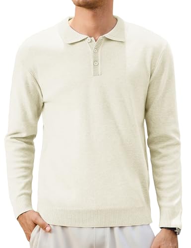 Cotrasen Mens Knit Polo Shirts Long Sleeve Polo Sweaters Shirt Casual Lightweight Fashion Textured Collared Sweater