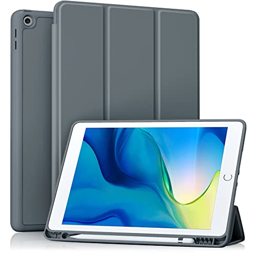 Akkerds Case Compatible with iPad 10.2 Inch 2021/2020/2019, for iPad 9th/8th/7th Generation Case with Pencil Holder, Protective Cover with Soft TPU Back, Auto Sleep/Wake, Dark Grey