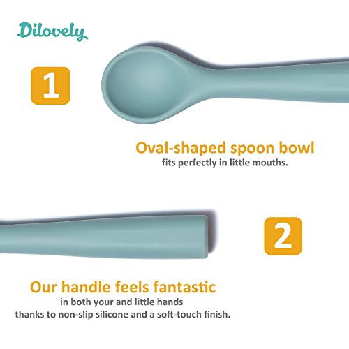 Silicone Toddler Spoon For 1 Year+, Soft Children Training Spoons For Self-Feeding, Food Grade Silicone Baby Cutlery, Dishwasher Safe And Bpa Free Set Of 5 - Dilovely #TOP2
