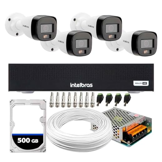 Kit 4 Câmeras Intelbras VHD 1220 B G7 Full Color Bullet Full HD 1080p Multi HD IR 20m + DVR Gravador de Vídeo Intelbras MHDX 3004-C + HD 500GB