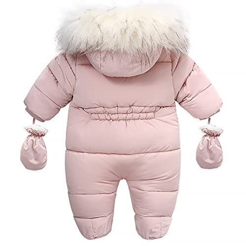 Happy Cherry 6-9 Months Baby Bunting Girl Boys Down Snowsuit Cold Weather Clothes Coverall Fleece Footed Jumpsuit Onesie Fur Coat Hoodie Outfit Puffer Suit Romper For Toddler Infant Red #TOP1