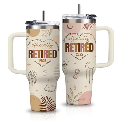 Retirement Tumbler with Handle & Straws 30oz, Retired Gifts for Men Women
