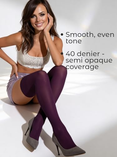 Image of Mila Marutti Thigh High Stockings for Women | Garter Belt Stockings Semi Opaque 40D | Colored Suspender Stockings Pantyhose