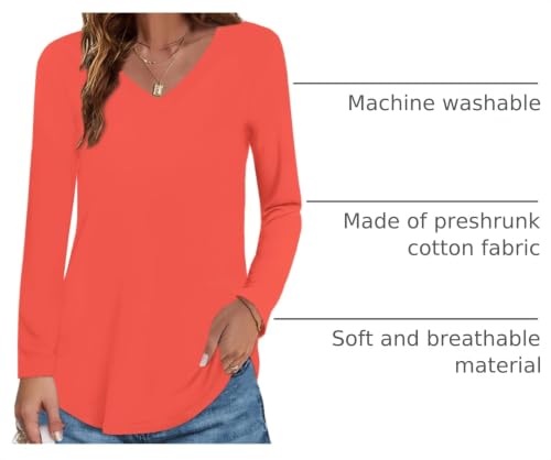 Image of Elesomo Womens T Shirts V Neck Summer Short /Long Sleeve Cotton Tops Tees