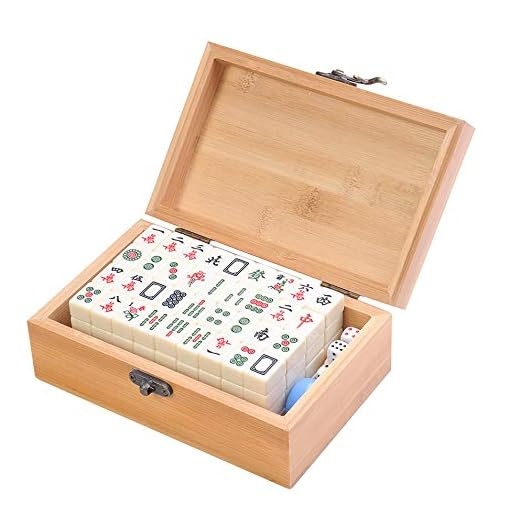Quantum Abacus Mahjong / Majiang Super-Mini Travel Set, Non-Standard Small Game Pieces Made of White Ivory Imitation, Fine Bamboo Casket (Size 6.7 X 4.3 X 2.4 Inch, 17 X 11 X 6cm) Mod. MJ001-03 (US)