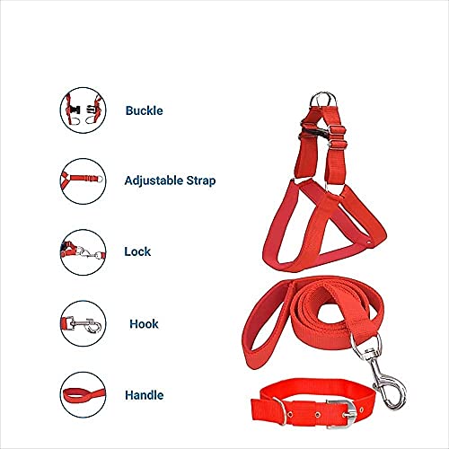 Image of Combo Pack of Padded Chest Belt Harnesss,Adjustable Neck Collar and Durable Rope for Your Pet Dogs for All Breeds X-Large (1.5 inch, Red)