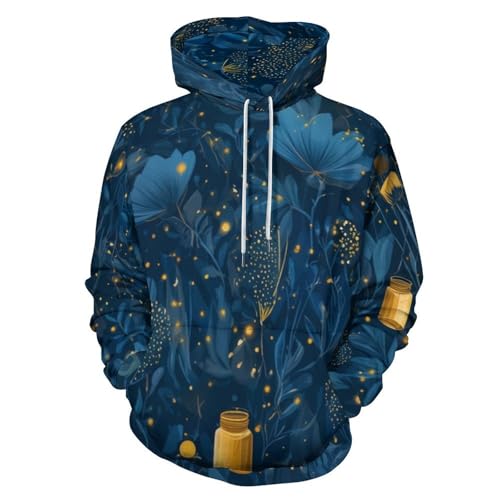 Sweat à capuche bleu marine avec impression 3D paysage onirique et poche ventrale