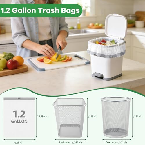 Image of 200 Counts 1.2 Gallon Trash Bag Drawstring Small Trash Bags, Thick Pre-separated Garbage Bags, Trash Bin Liners, Suitable for bathroom, kitchen, bedroom, office (White)