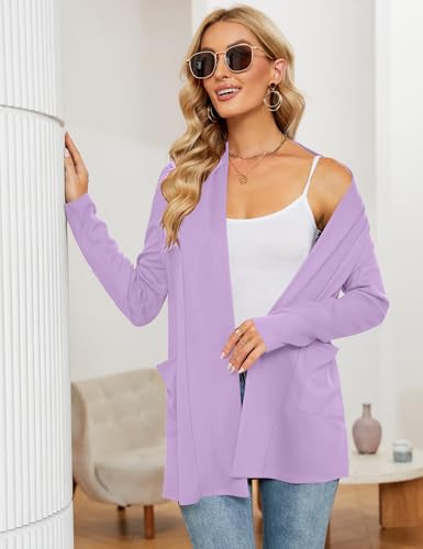 Image of Micoson Women's Long Sleeve Open Front Cardigan Casual Loose Lightweight Cardigans with Pockets