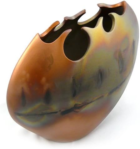 American Made Copper Patina Modern Elliptical Wave Ceramic Vase, 9.5" x 11.5"