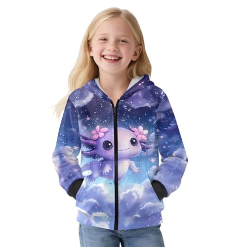 Girls Fleece Zip Up Hoodies with Pockets Cozy Warm Winter Jacket Outerwear for School Casual Daily Wear 6-16Y