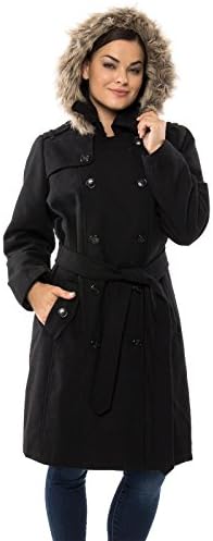 Alpine Swiss Womens Wool Parka Jacket Removable Fur Trim Hood Belted Trench Coat BLK 2XL