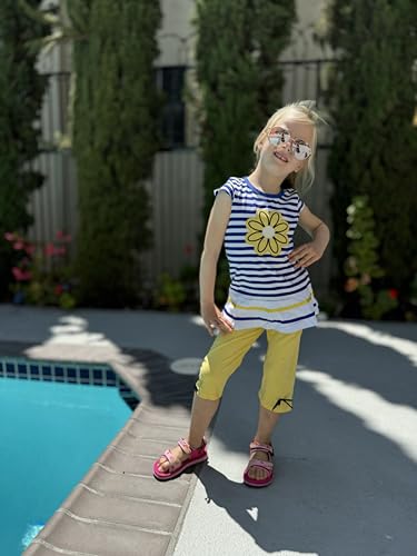 Image of LUKYCILD Baby Girls Summer Clothes Casual Clothing Suit Short Sleeve Striped T-Shirt +Pants