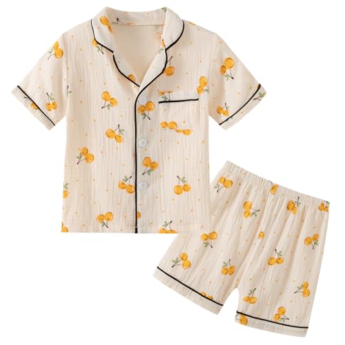 Kids Short Sleeve Pajama Set 100% Cotton Button Down Sleepwear Little Big Girls Boys Summer Soft Lounge Set 3-9 Years