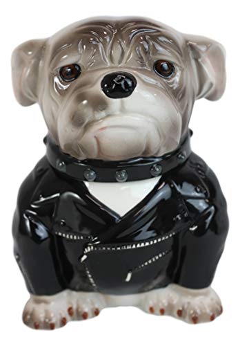 Ebros Ceramic American Gangster Bulldog Dog In Black Jacket And Spiked Collar Cookie Jar With Air Tight Lid Decorative Kitchen Countertop Accessory Figurine #TOP1