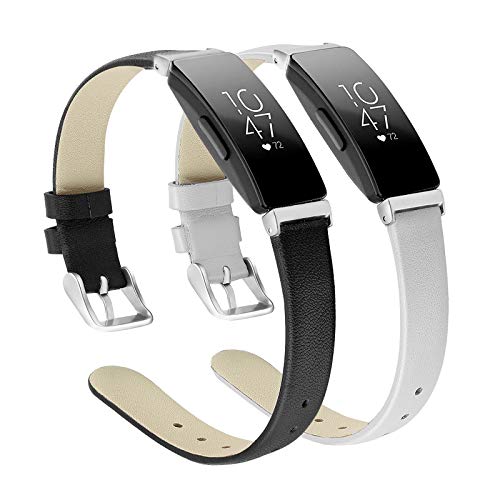 OwnZone Leather Bands Compatible with Fitbit Inspire & Inspire HR Bands for Women Men, Soft Leather Wristbands Classic Leather Strap Accessories Replacement for Fitbit Inspire Fitness Tracker(2Pack)