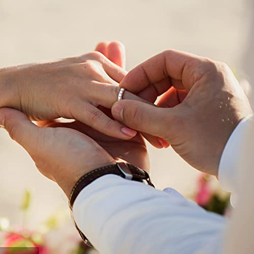 Moissanite Wedding Band Ring, 0.42 ct D Color VVS1 Lab Created Diamond Half Eternity Rings, 18K White Gold Plated 925 Sterling Silver Stackable Ring for Women Size 5-114