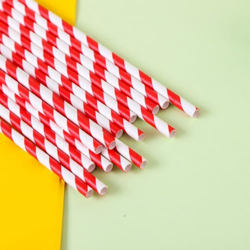 100 pitillos de papel rayados rojos para fiestas miniatura 2