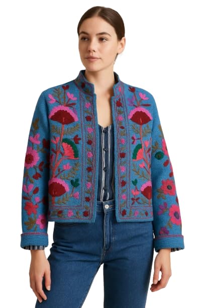 Women’s Floral Embroidered Kimono Jacket – Short Boho Chic Cardigan, One Size, Lightweight, Vibrant Colorful Design for Casual and Evening Wear Multicolor