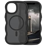 GUAGUA iPhone14Plus iPhone15Plus ケース MagSafe対応 ウェーブ 半透明 いphone 14Plus 15Plus 可愛い マグセフ ケース うねうね 韓国 クリア 耐衝撃 指紋防止 スマホケース iPhone14Plus/15Plus マグネット バンパー マット感 滑り止め アイフォン 14プラス/15プラス なみなみ カバー(黒い ブラック)