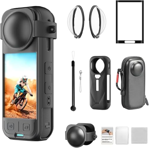 Oasisgalore Compatible for Camera Accessory Kit for Insta 360 X5 Accessories - Lens Guards Silicone Case Camera Case (Black Unisex)