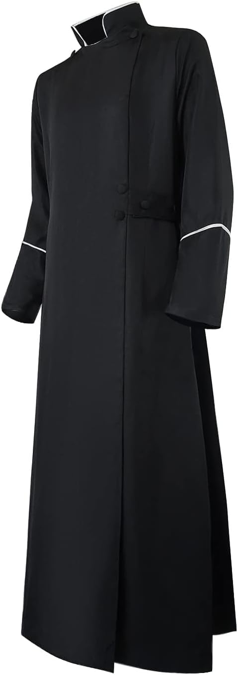 MYAYD Men's Cassock Choir Cassock Minister Robe Clergy Pulpit Liturgical Church Robe Black - Image 4