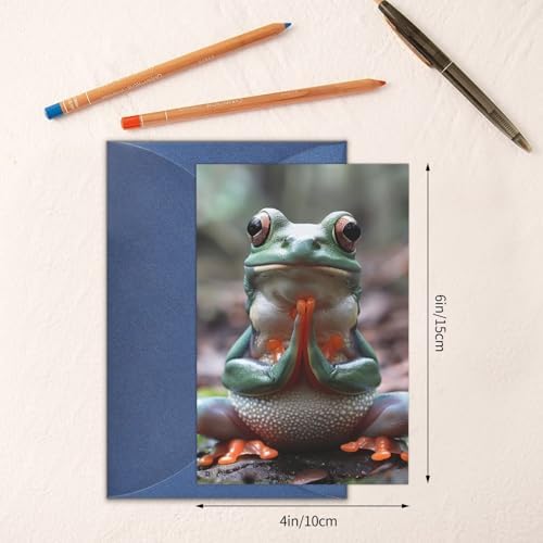 Blank Cards and Envelopes, Cute Funny Frog Doing Yoga, Blank Greeting Cards, Blank Cards for All Occasion - Blue image 5