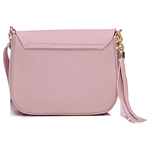 Bolsa Feminina Dhaffy Rosa, Alça Transversal, Bolso na Frente. cor:rosa;tamanho:P