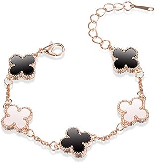 Shining Diva Fashion Latest Stylish Crystal Clover Rose Gold Bracelet for Women and Girls (10000b)