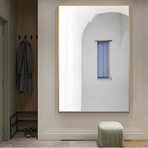 Toile géométrie blanc et bleu nordique 60x80 cm sans cadre pour décoration de galerie