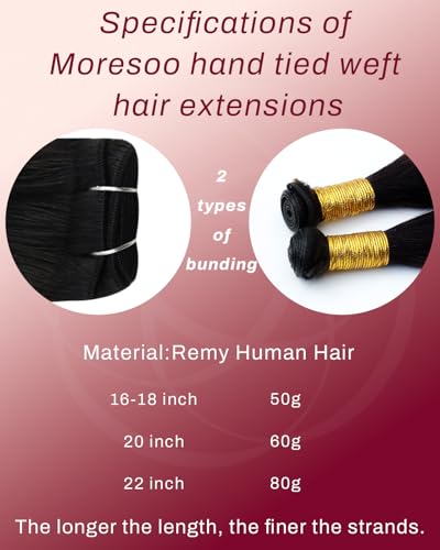 Image of Moresoo Genius Weft Hair Extensions Human Hair, Natural Black, 16 Inch 50g | Made with Remy human hair, smooth feel and natural blend for office styles, daily wear and salon looks